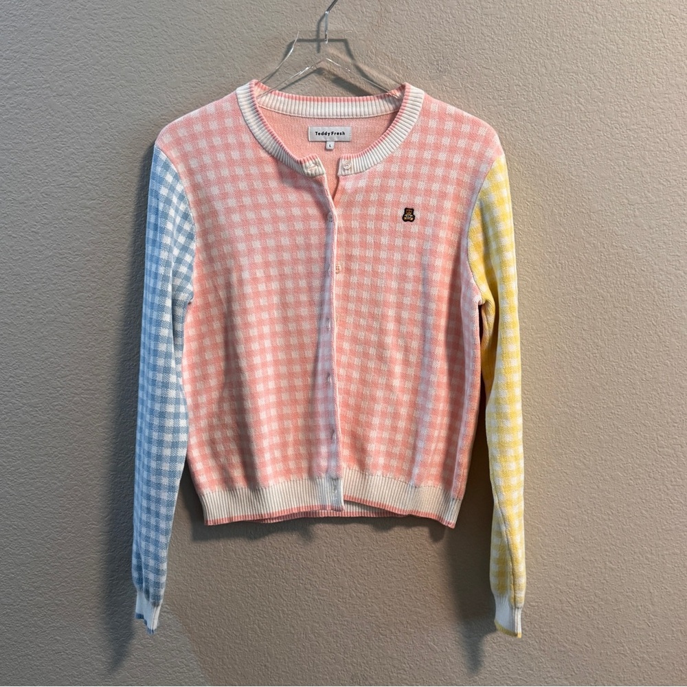 Teddy Fresh Colorblock Gingham Cardigan